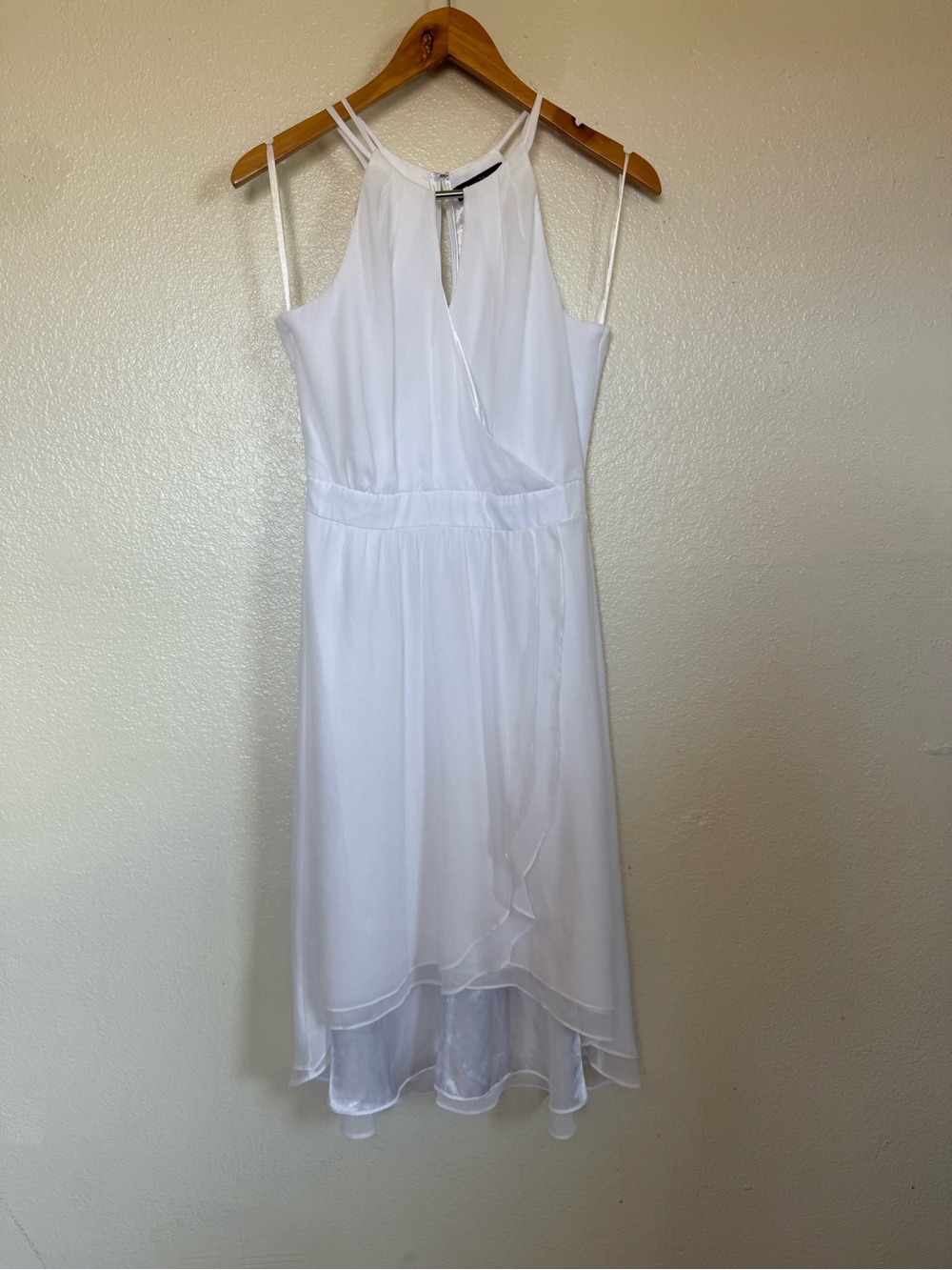 White House Black Market White High-Neck Layered Midi Dress